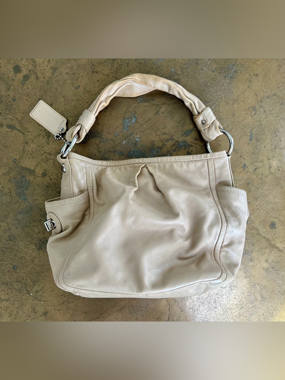 Coach Cream Leather Shoulder Bag with Braided Handle